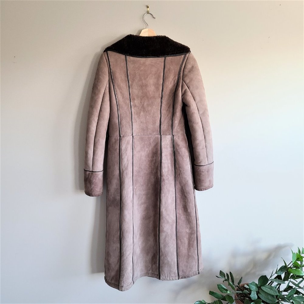 Real shearling/sheepskin Leather Attic Vintage long coat with leather details. - Picture 5 of 16